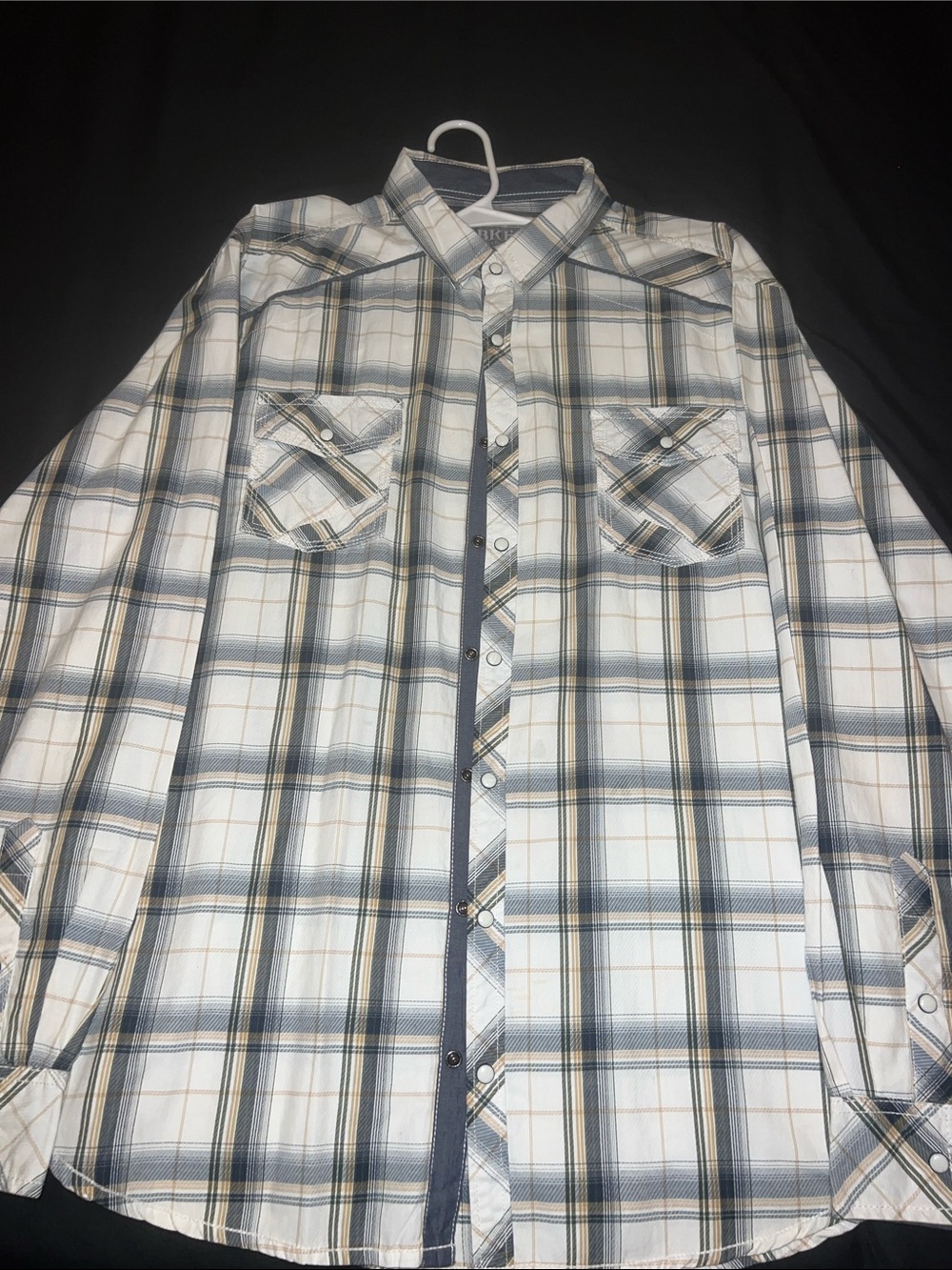 Men's Buckle Plaid Button-Down Shirt - White & Grey